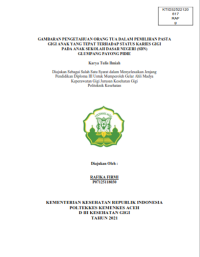 Image of GAMBARAN PENGETAHUAN ORANG TUA DALAM PEMILIHAN PASTA
GIGI ANAK YANG TEPAT TERHADAP STATUS KARIES GIGI 
PADA ANAK SEKOLAH DASAR NEGERI (SDN) 
GLUMPANG PAYONG PIDIE