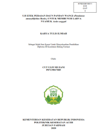 Image of UJI EFEK PERASAN DAUN PANDAN WANGI (Pandanusamaryllifolius Roxb.) UNTUK MEMBUNUH LARVA NYAMUK Aedes Aegypti