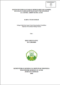 Image of SISTEM PENYIMPANAN BAHAN MEDIS HABIS PAKAI (BMHP) DI GUDANG FARMASI RUMAH SAKIT UMUM DAERAH dr. ZAINOEL ABIDIN BANDA ACEH