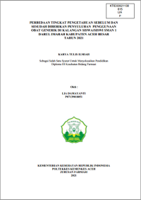 Image of PERBEDAAN TINGKAT PENGETAHUAN SEBELUM DAN SESUDAH DIBERIKAN PENYULUHAN PENGGUNAAN OBAT GENERIK DI KALANGAN SISWA/SISWI SMAN 1 DARUL IMARAH KABUPATEN ACEH BESAR TAHUN 2021