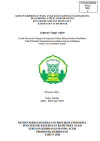 Image of ASUHAN KEBIDANAN PADA ANAK BALITA DENGAN GIZI KURANG DI GAMPONG ATEUK ANGGOK DUSUN DAYAH KECAMATAN INGIN JAYA KABUPATEN ACEH BESAR