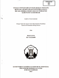 Image of Tingkat Pengetahuan Masyarakat Tentang Rematik Artikuler Dan Pengobatannya Secara Herbal Di Kecamatan Indrapuri Kabupaten Aceh Besar