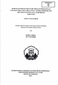 Image of Hubungan Pengetahuan Ibu Dengan Penggunaan Tanaman Obat Keluarga (TOGA) Di Desa Bineh Blang Kecamatan Ingin Jaya Aceh Besar Tahun 2013