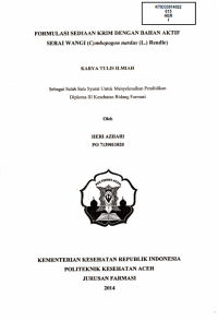 Image of Formulasi Sediaan Krim Dengan Bahan Aktif Serai wangi (Cymbopogon Nardus (L>) Rendle)