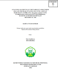 Image of ANALISIS KANDUNGAN METABOLIT SEKUNDER DALAM EKTRAK ETANOL DAN ETIL ASETAT DARI DAUN JAMBLANG (Syzygium cumini) YANG TUMBUH DALAM KAWASAN GEOTHERMAL IE SEUM ACEH BESAR DENGAN METODE GC-MS
