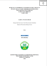 Image of HUBUNGAN PEMBERIAN INFORMASI OBAT DENGAN PENGETAHUAN PASIEN HIPERKOLESTEROLEMIA DI PUSKESMAS PEULIMBANG KABUPATEN BIREUEN TAHUN 2022