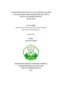 Image of ANALISIS KEPATUHAN DIET DAN STATUS GIZI DENGAN KADAR GULA DARAH PADA PASIEN DIABETES MELLITUS TIPE II RAWAT JALAN DI RSUD MEURAXA BANDA ACEH