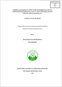 Image of FORMULASI SEDIAAN BODY SCRUB KOMBINASI ARANGAKTIF SEKAM PADI (Oryza sativa L.) DAN EKSTRAK KULIT PISANG (Musa paradisiaca L.)