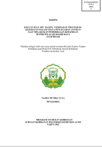 Image of KEPATUHAN IBU HAMIL TERHADAP PROTOKOL KESEHATAN DALAM UPAYA PENCEGAHAN COVID-19 SAAT MELAKUKAN PEMERIKSAAN KEHAMILAN DI PMB WILAYAH MASJID RAYA  ACEH BESAR