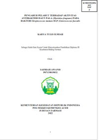 Image of PENGARUH PELARUT TERHADAP AKTIVITAS ANTIBAKTERI DAUN PALA (Myristica fragrans) PADA BAKTERI Streptococcus mutans DAN Enterococcus faecalis