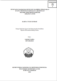 Image of PENETAPAN KADAR KALSIUM SUSU KAMBING PERANAKAN ETAWA MURNI DAN KEMASAN CAIR DENGAN
METODE SPEKTROFOTOMETRI SERAPAN ATOM