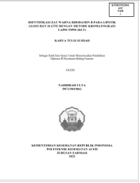 Image of IDENTIFIKASI ZAT WARNA RHODAMIN B PADA LIPSTIK GLOSS DAN MATTE DENGAN METODE KROMATOGRAFI LAPIS TIPIS (KLT)