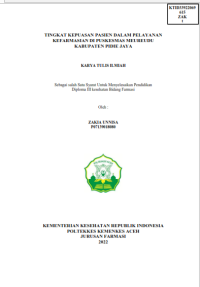 Image of TINGKAT KEPUASAN PASIEN DALAM PELAYANAN KEFARMASIAN DI PUSKESMAS MEUREUDU KABUPATEN PIDIE JAYA