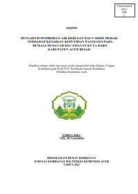 Image of PENGARUH PEMBERIAN AIR REBUSAN DAUN SIRIH MERAH TERHADAP KEJADIAN KEPUTIHAN PATOLOGI PADA REMAJA DI DAYAH KECAMATAN KUTA BARO KABUPATEN ACEH BESAR